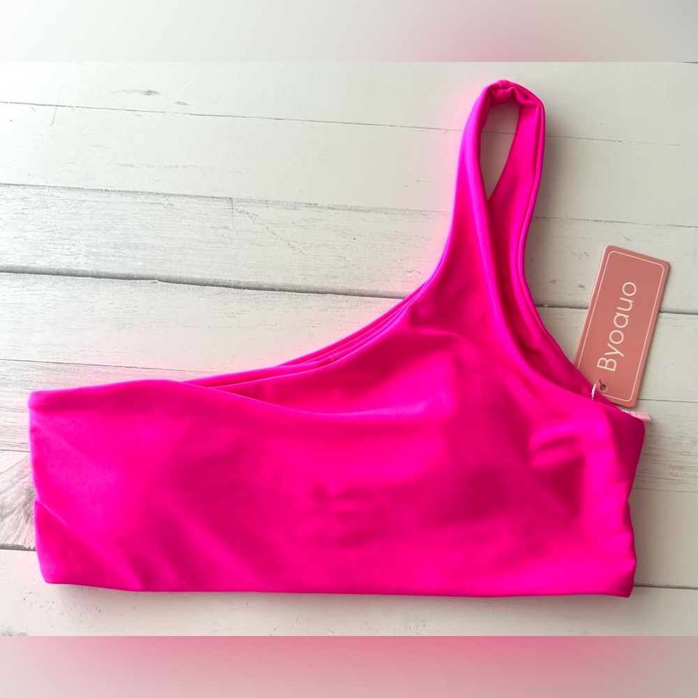 Byoauo Pink One Shoulder Bikini Top S Women’s Great Fun Bright Color